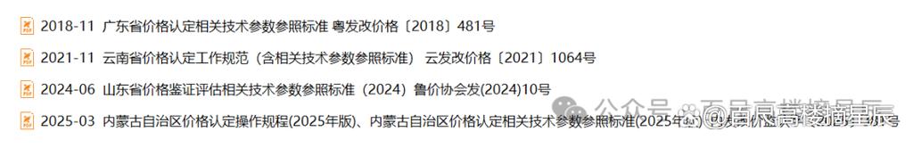 2026年8月价格鉴证评估相关技术参数合集（广东、云南、山东、内蒙古）